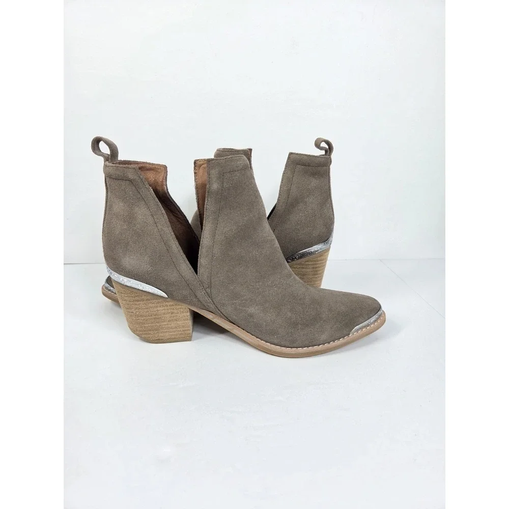 Jeffrey Campbell Cromwell Ankle Boots Western Suede Womens 9.5 Silver Trim Boho